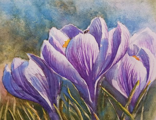 Frühlingsboten, 2026, 45 x 32 cm, Ingrespapier