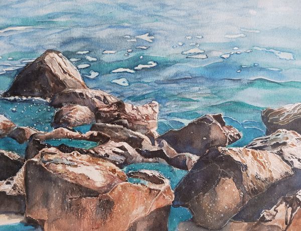 Gardaseeufer, 2025, 45 x 32 cm Arches Papier 300 gr.