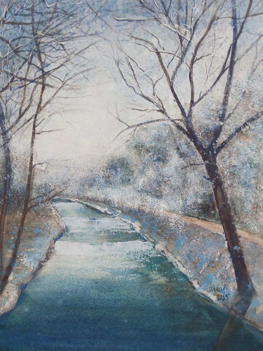 Winter im Helenental, 2025, 32 x 45 cm, Ingrespapier