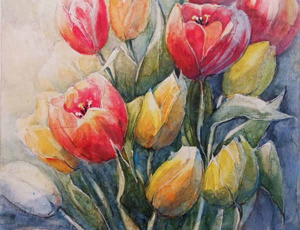 Tulpenstrauß, 2025, 32 x 45 cm, Ingrespapier