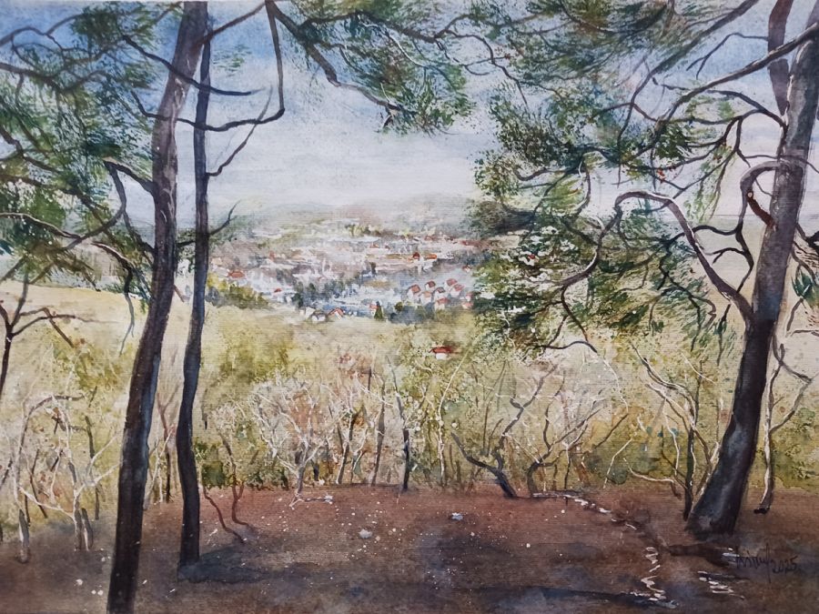 Blick auf Eichgraben,NÖ, 2025, 45 x 32 cm, Ingrespapier