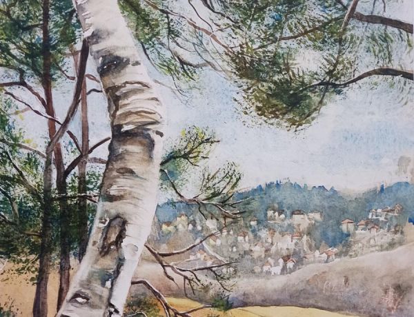 Wienerwald - Blick auf Eichgraben, 2026, 50 x 60 cm, Ingrespapier