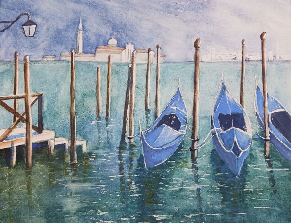 Venedig - Blick auf Guidecca, 2025, 32 x 45 cm, Ingrespapier