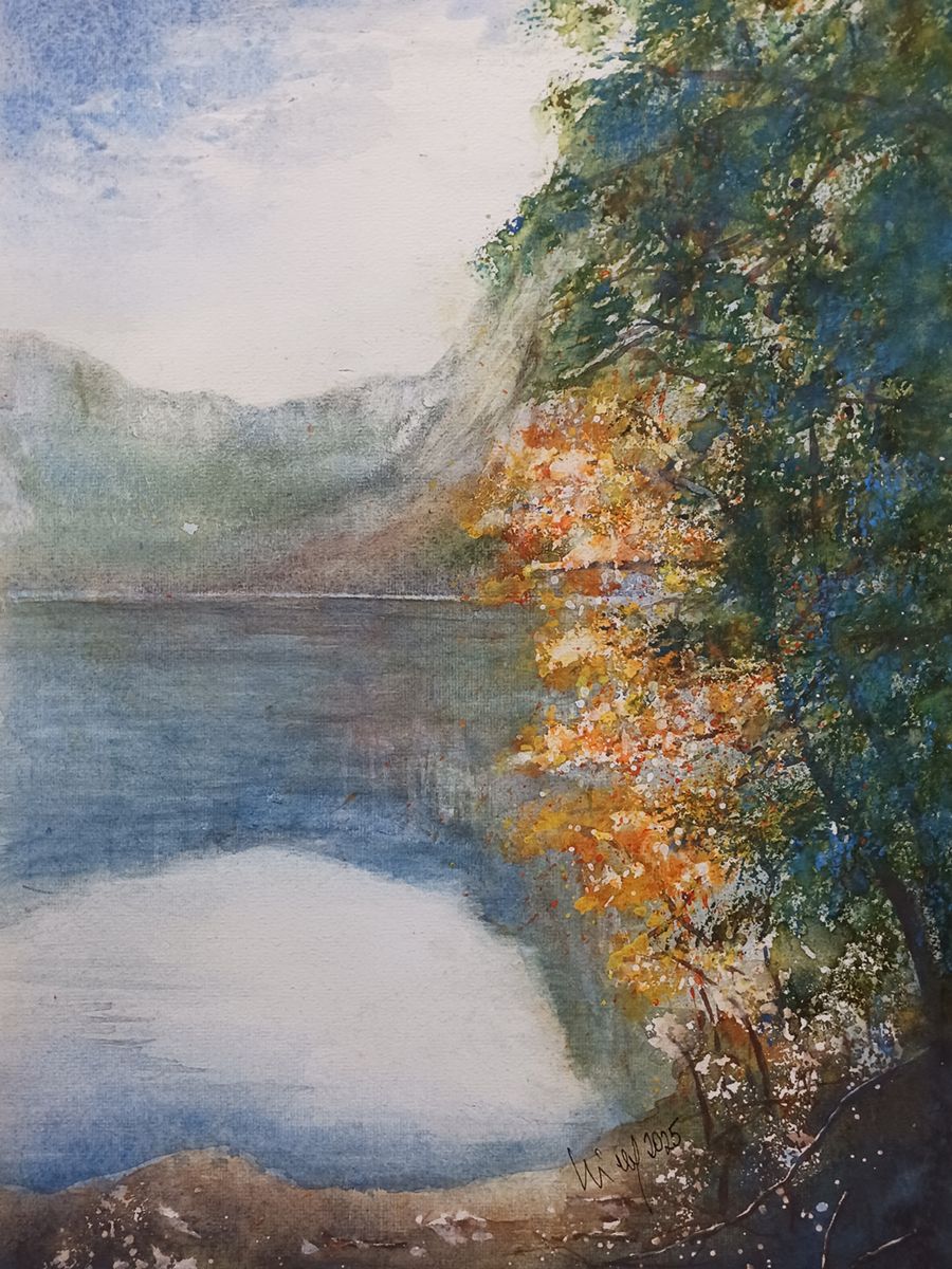 Altausseer See mit Blick auf Loser, 2025, 32 x 45 cm, Ingrespapier