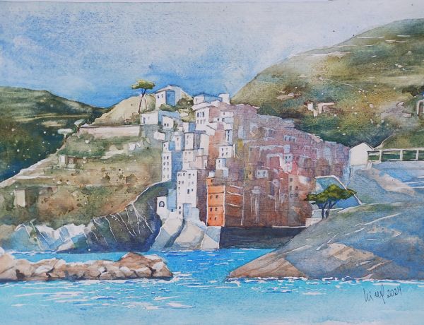 Cinque Terre, Riomaggiore, 2024, 45 x 32 cm, Ingrespapier