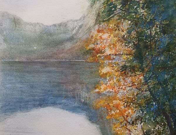 Altausseer See mit Blick auf Loser, 2025, 32 x 45 cm, Ingrespapier