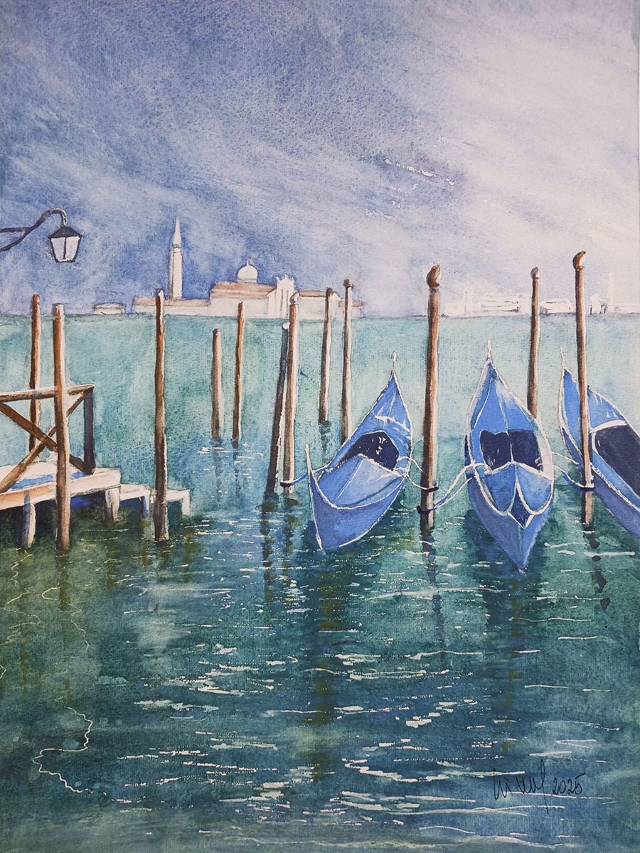 Venedig - Blick auf Guidecca, 2025, 32 x 45 cm, Ingrespapier