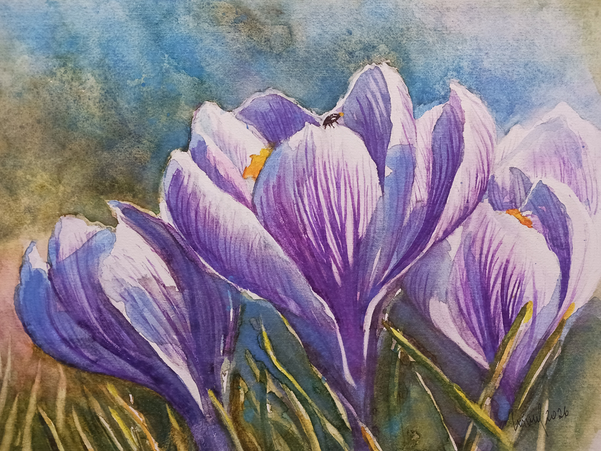 Frühlingsboten, 2026, 45 x 32 cm, Ingrespapier