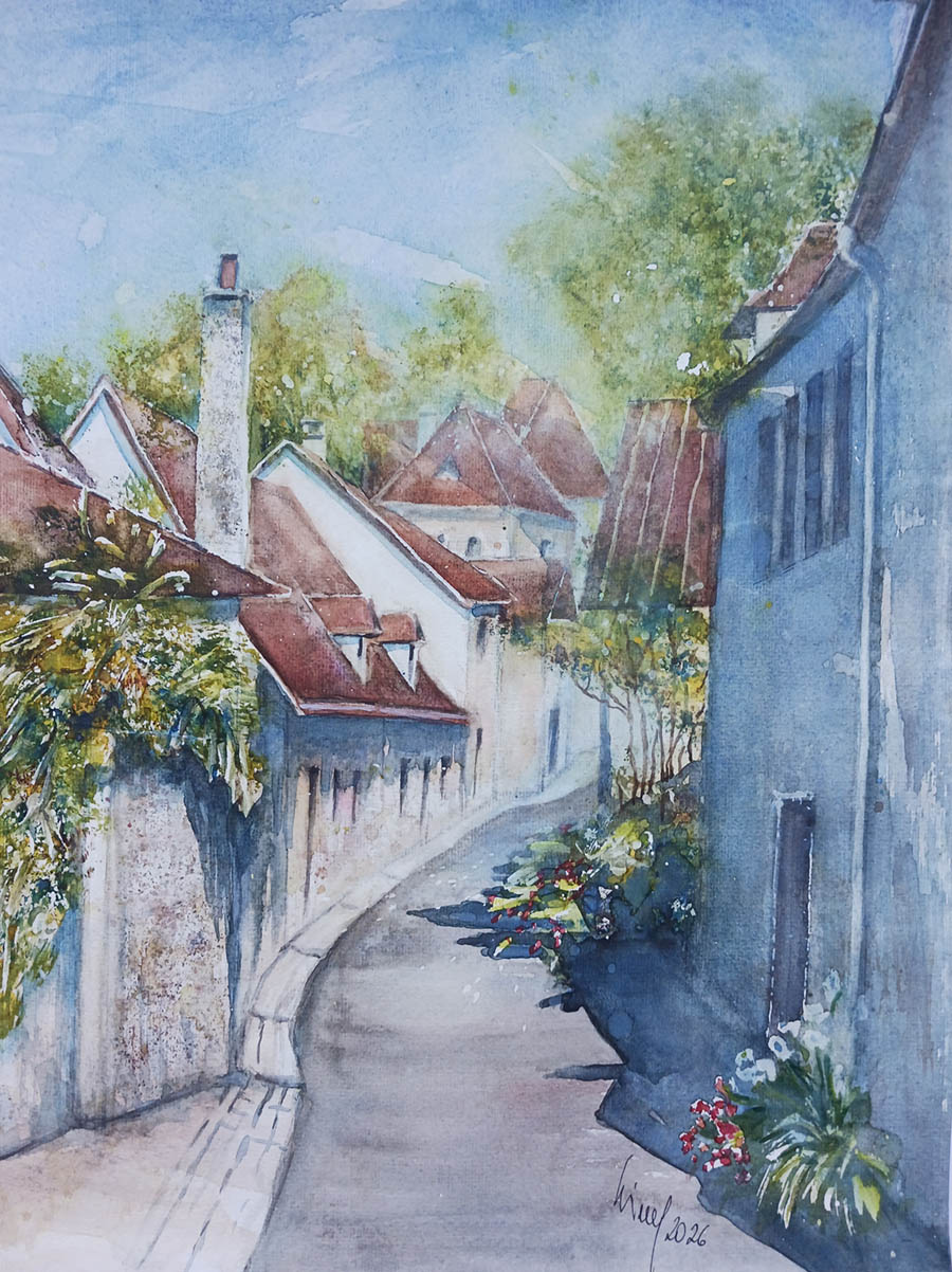Dorf Limeuil, Perigord, Frankreich, 2026, 50 x 60, Ingrespapier