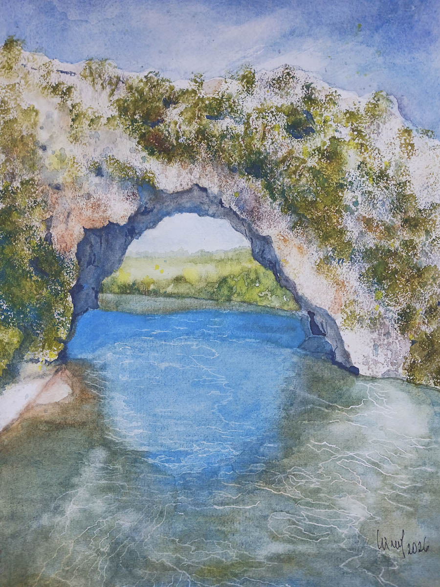 Pont d'Arc, Ardeche Schlucht, Frankreich, 2026, 50 x 60 cm, Ingrespapier